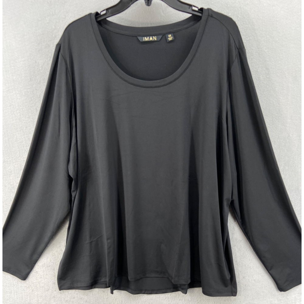 IMAN Shirt Womens Sz 3X Plus Global Chic Long Sleeve Knit Black Stretch‎ New